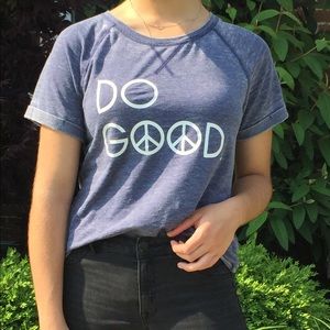 Blue-Grey large graphic T-shirt.